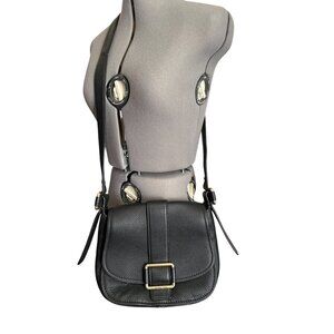 Michael Kors Black Leather Maxine Crossbody Bag With Gold Buckle Accent